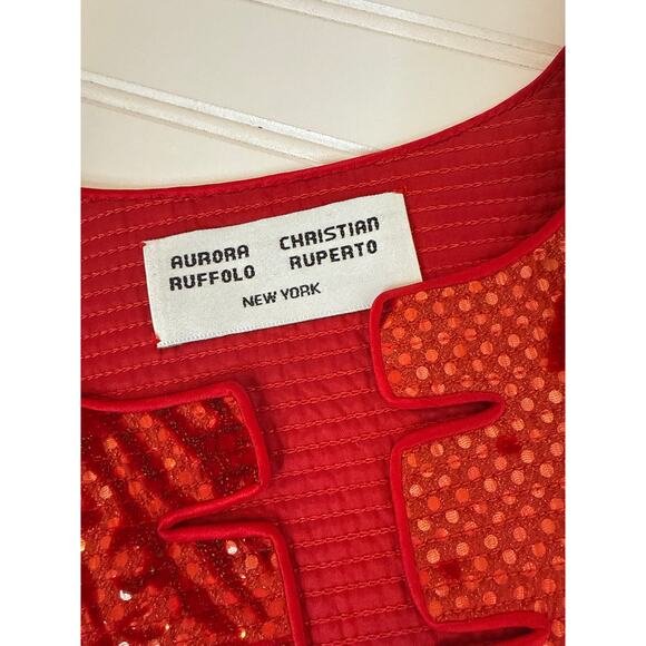 Vintage Aurora Ruffolo Christian Ruperto Red Sequin Button Cardigan Party Sz XL - Picture 6 of 7